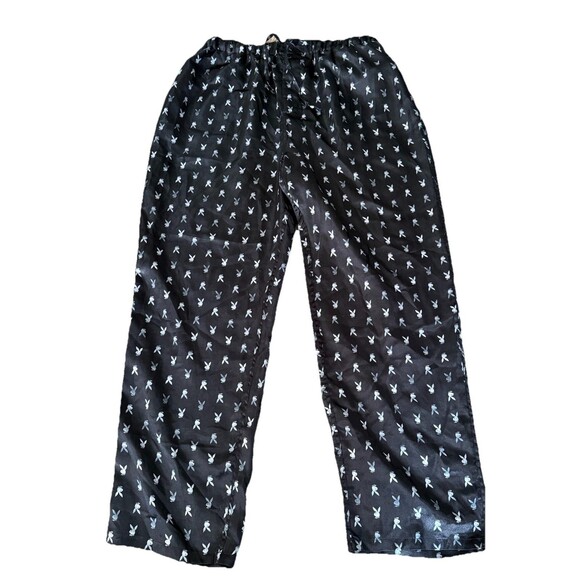 PLAYBOY Satin Bunny Logo Pajama Pants  Size Large - Picture 1 of 13